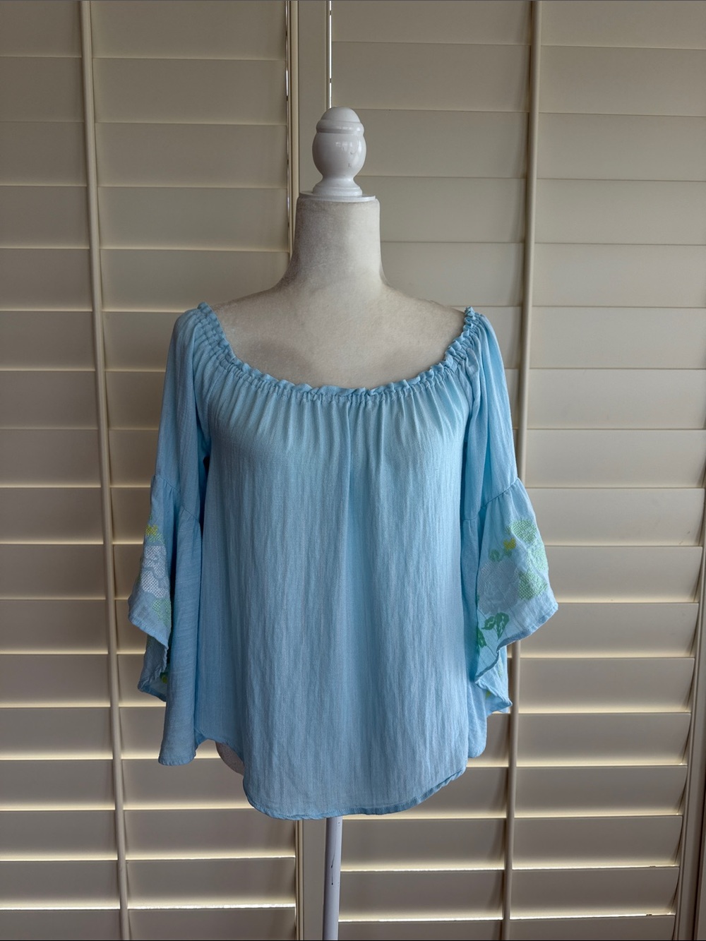 Miami Light Blue Off-Shoulder Peasant Top S